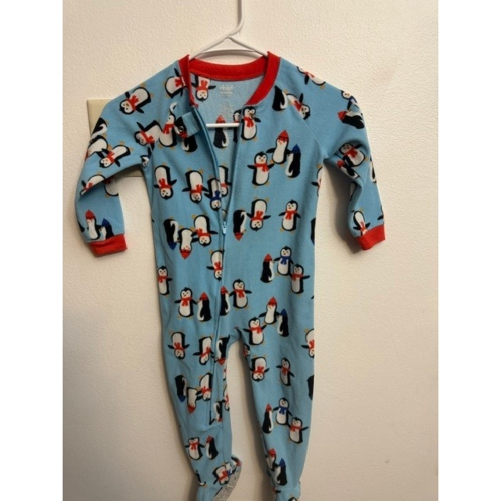 Child of Mine Carters Toddler 3T Penguin Fleece Footed Pajamas Blue Sleeper (G)